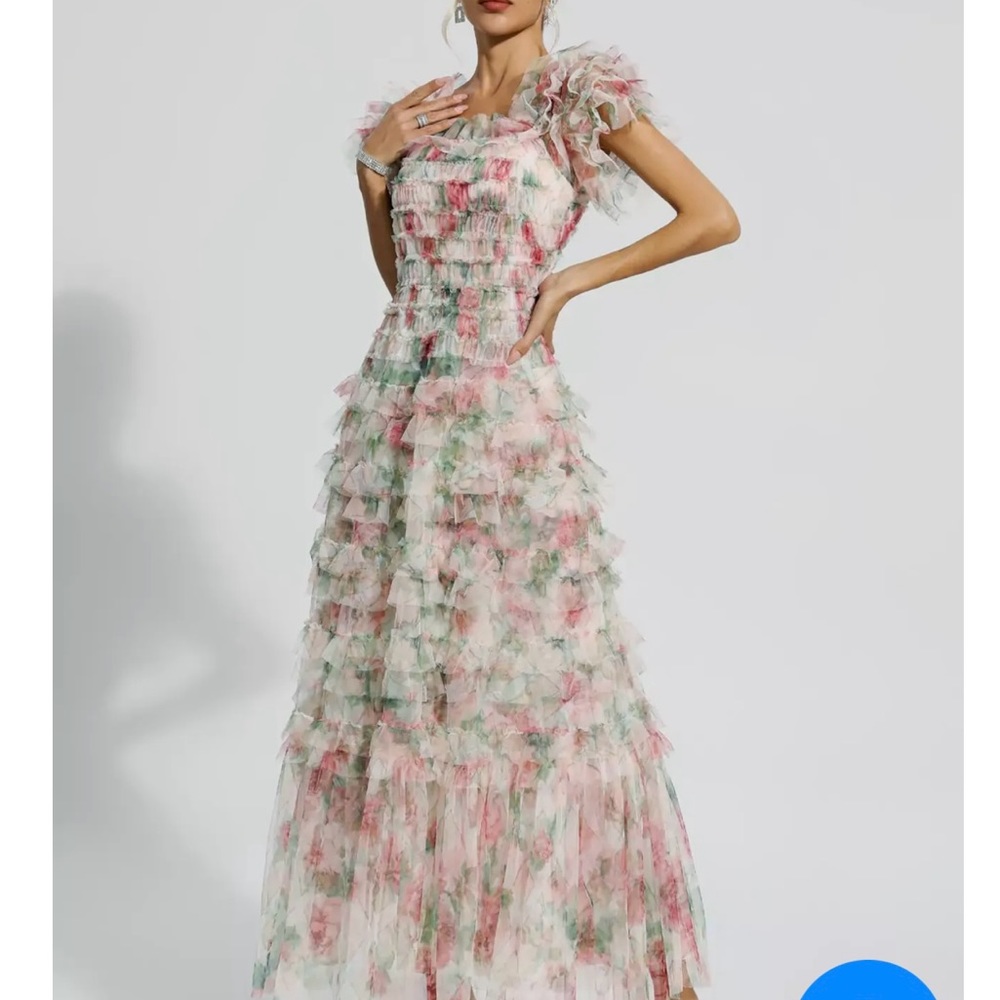 Elegant Floral Ruffle Prom Dress